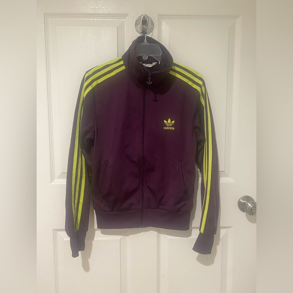 Women's Medium Plum and Lime Green Adidas Originals Track Jacket